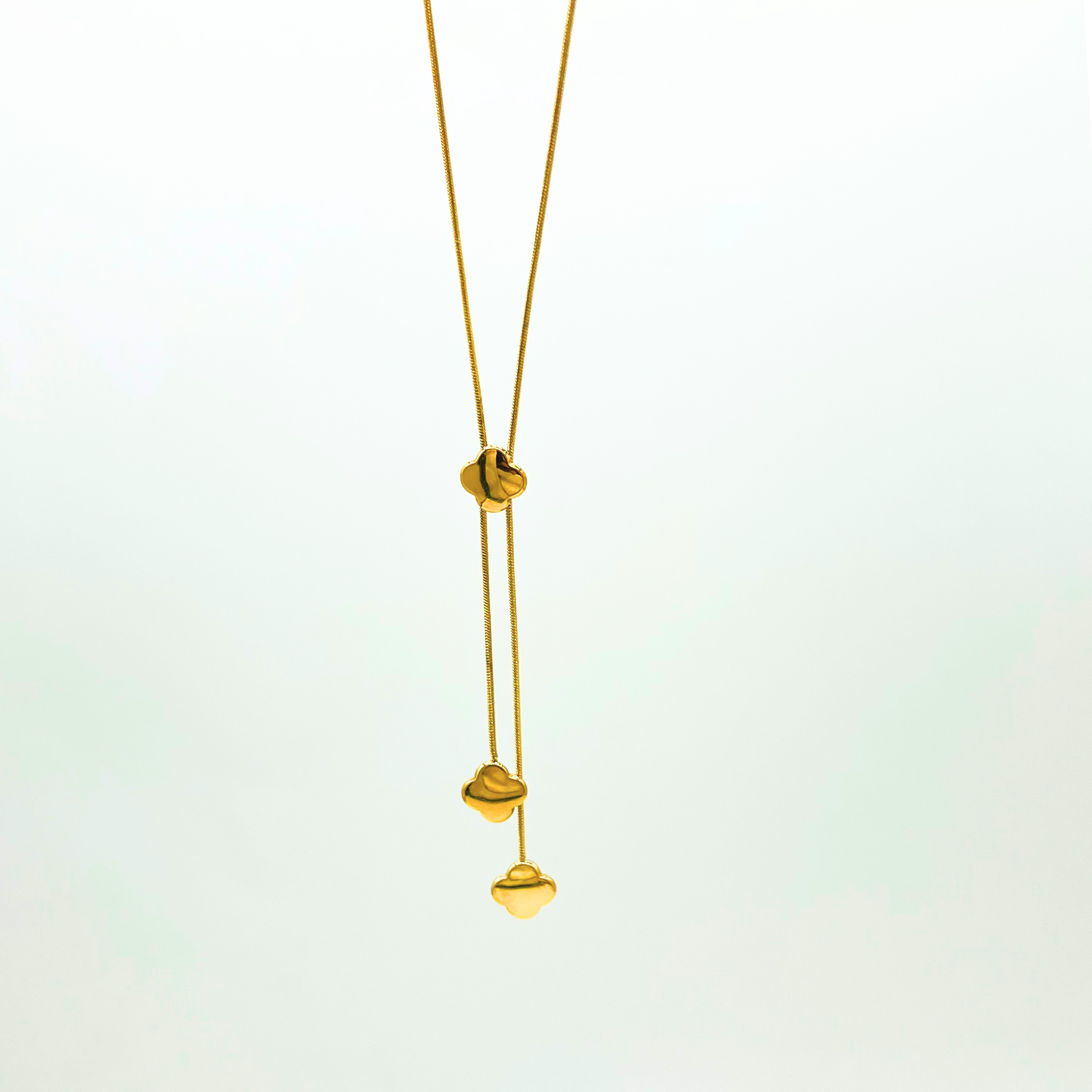Sleek Minimalist Gold Clover Drop Pendant Necklace