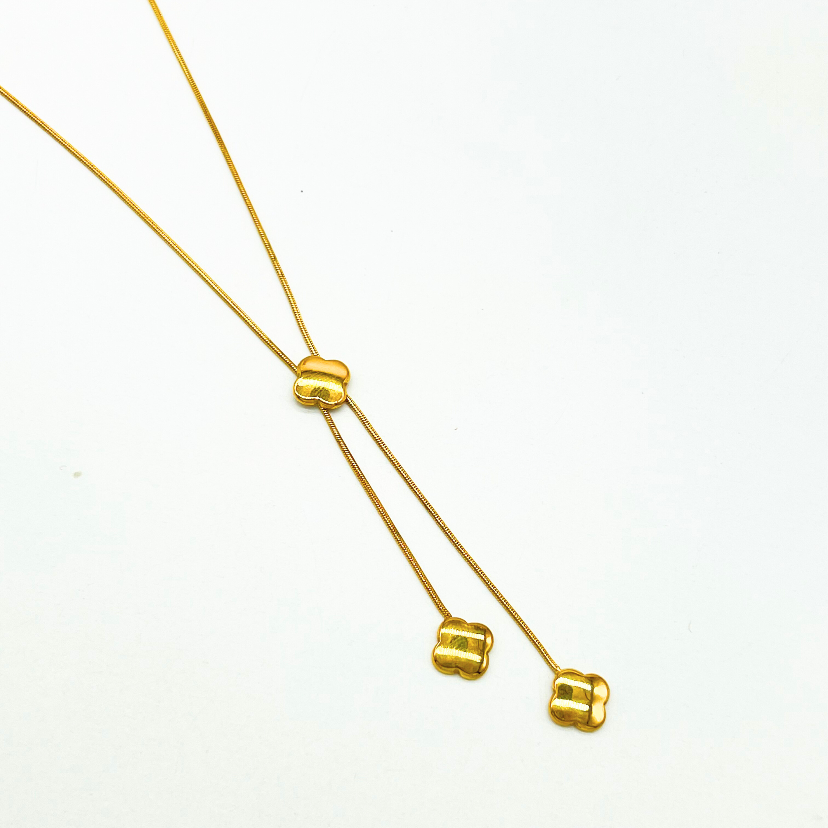 Sleek Minimalist Gold Clover Drop Pendant Necklace