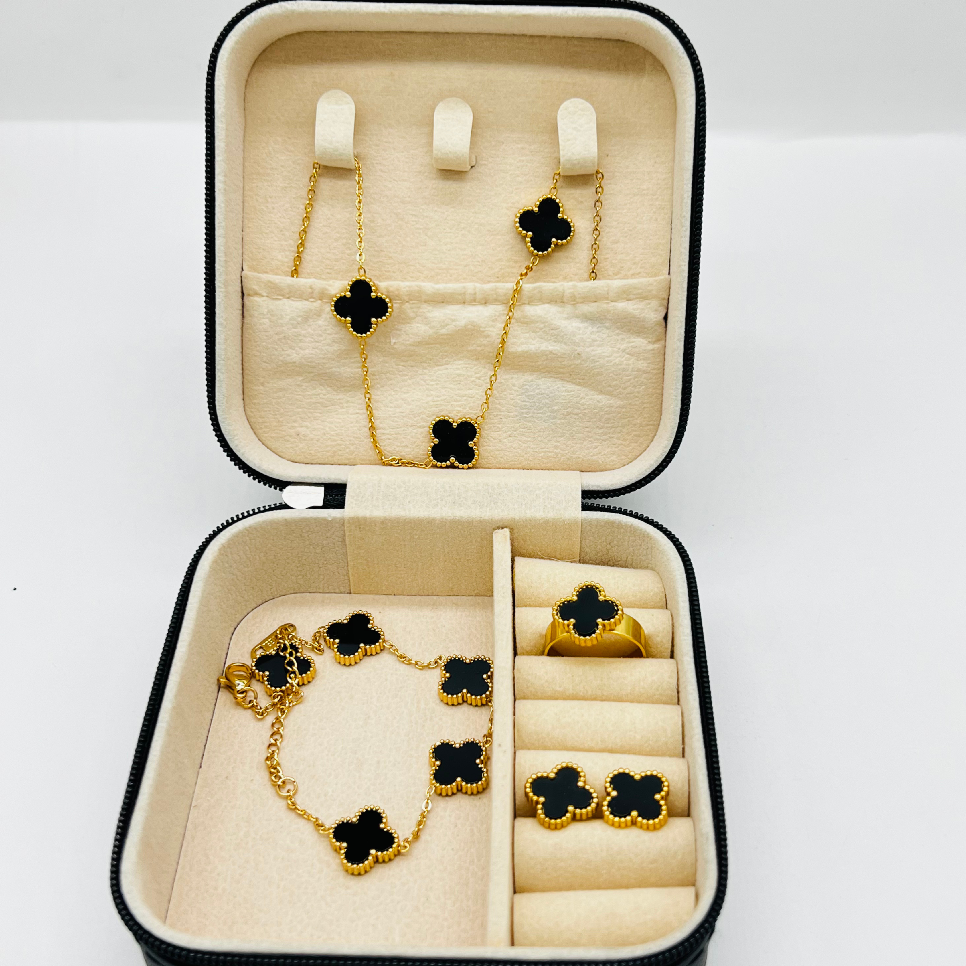Black Clover Jewelry Set (Necklace, Bracelet, Ring, and Earrings)