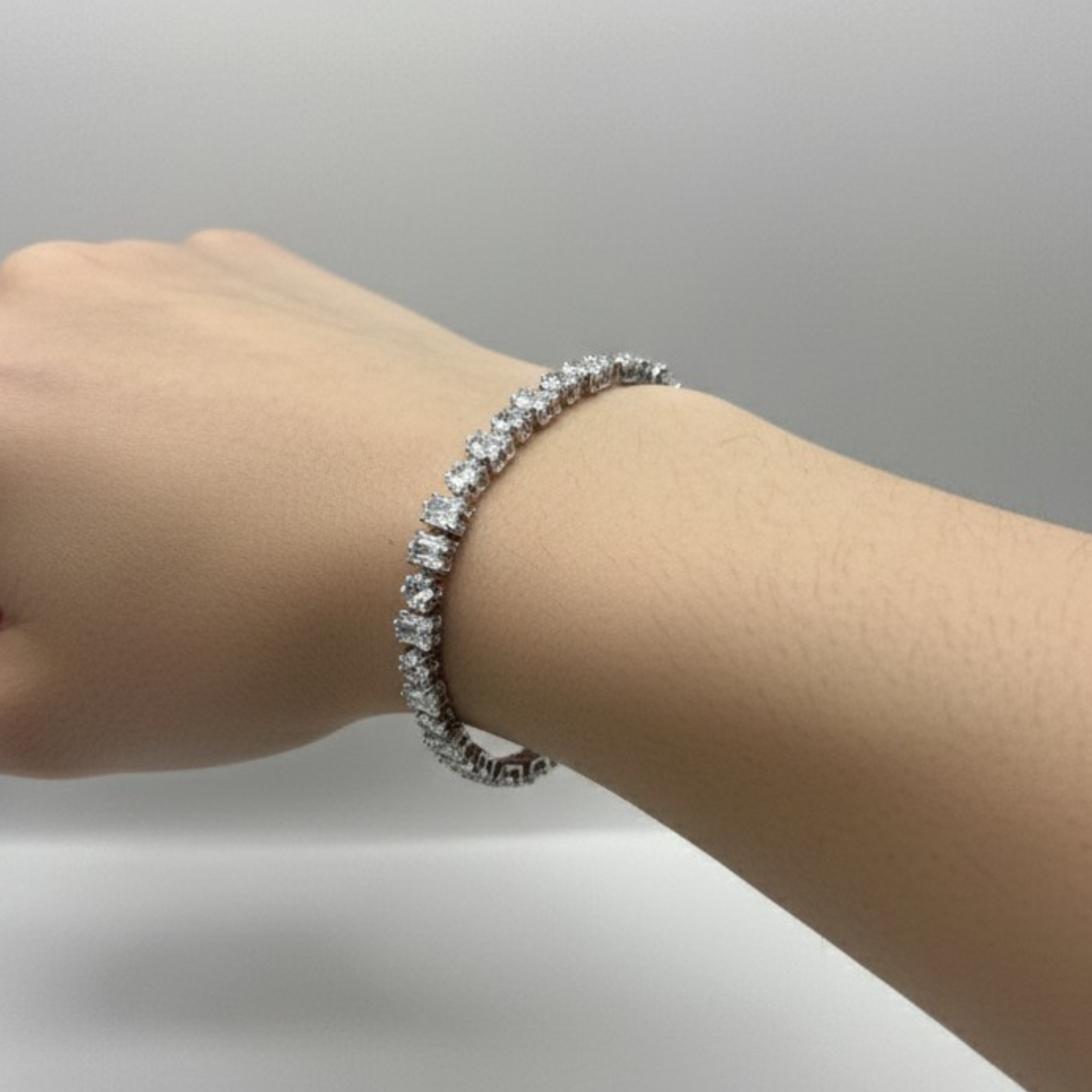 Silver Tone Round Crystal Link Bracelet
