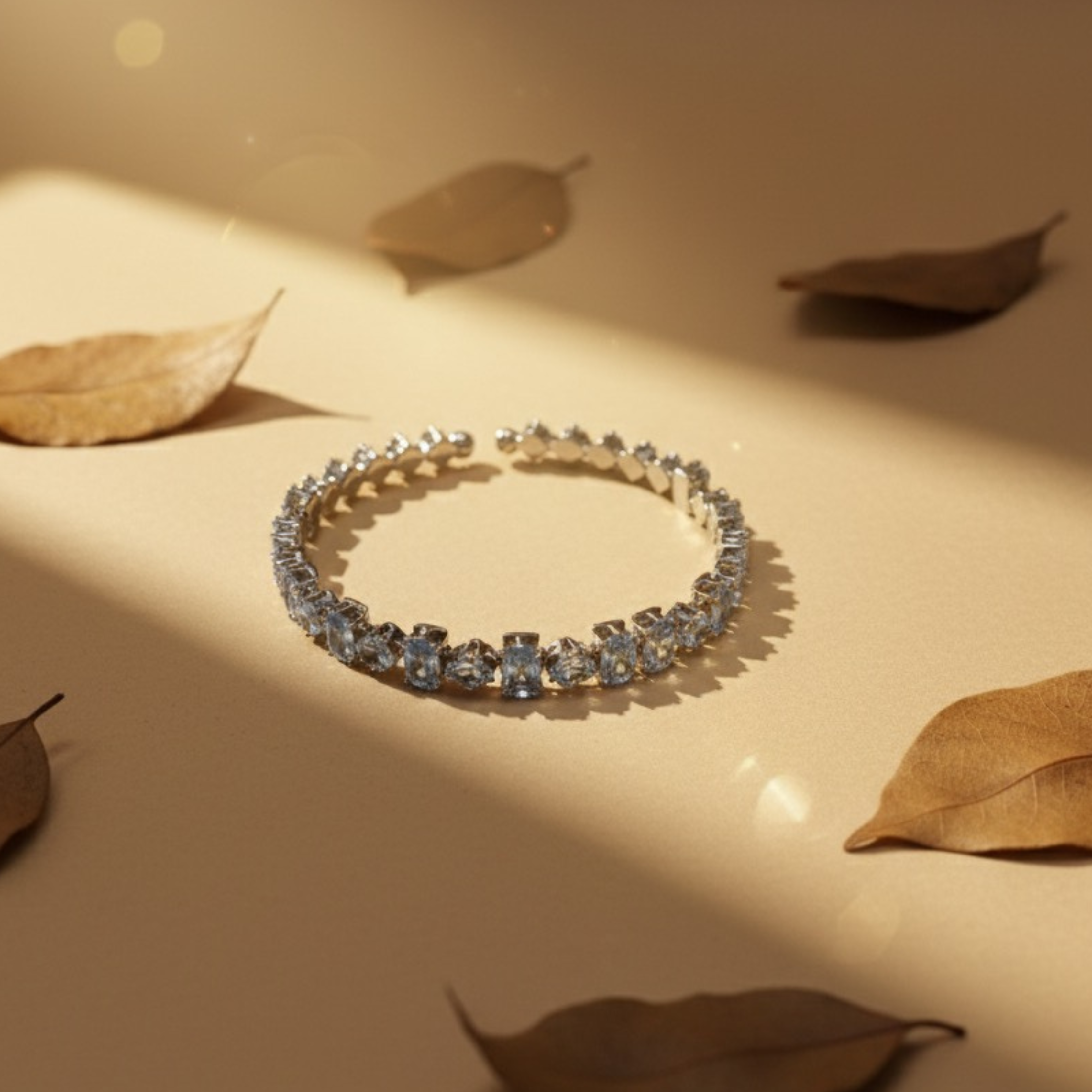 Silver Tone Round Crystal Link Bracelet