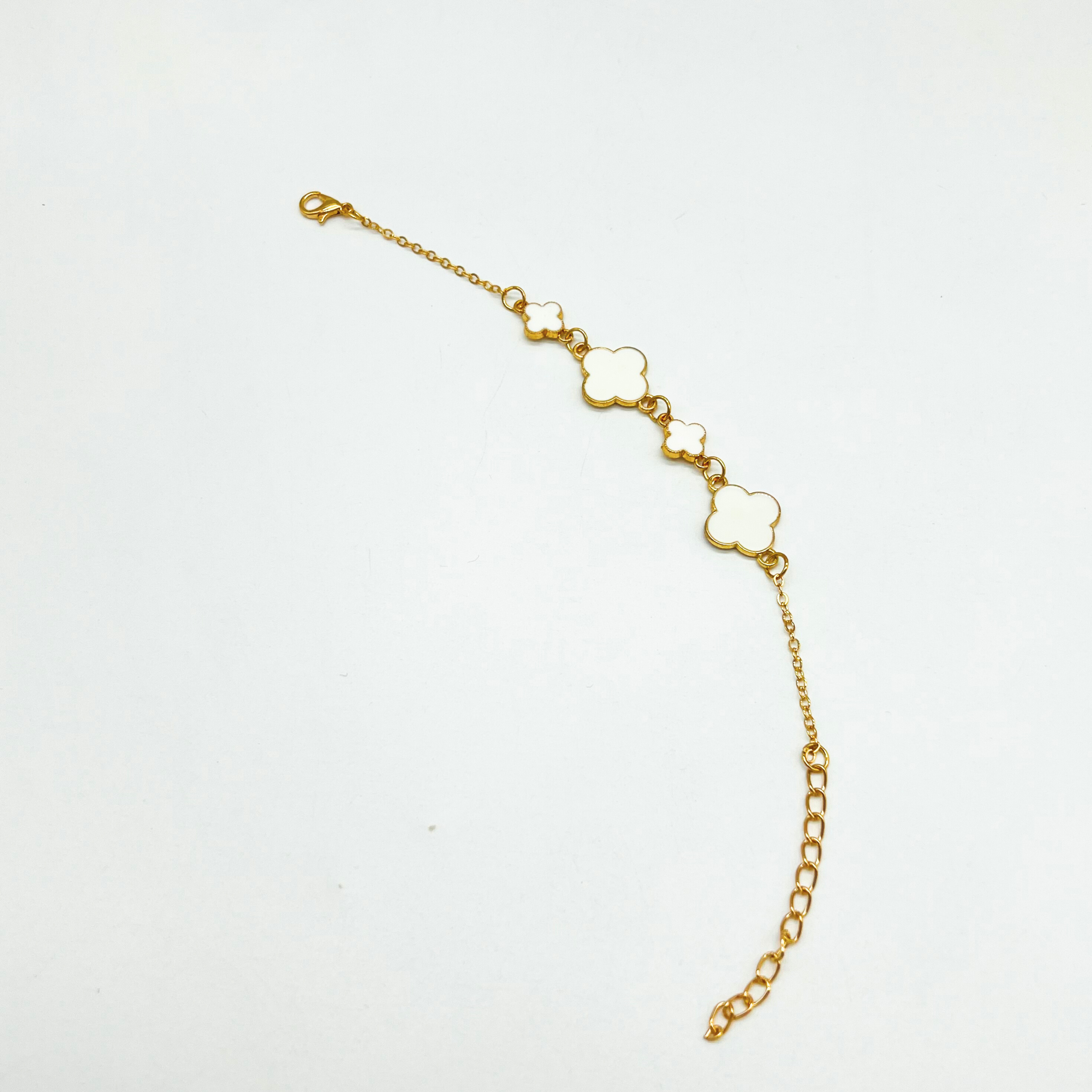 Mother of Pearl Clover Charm Bracelet in Gold Tone